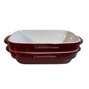 Lagostina Baking Dishes 6" X 4" Ceramic Deep Red & White Oven Safe Lot of 2